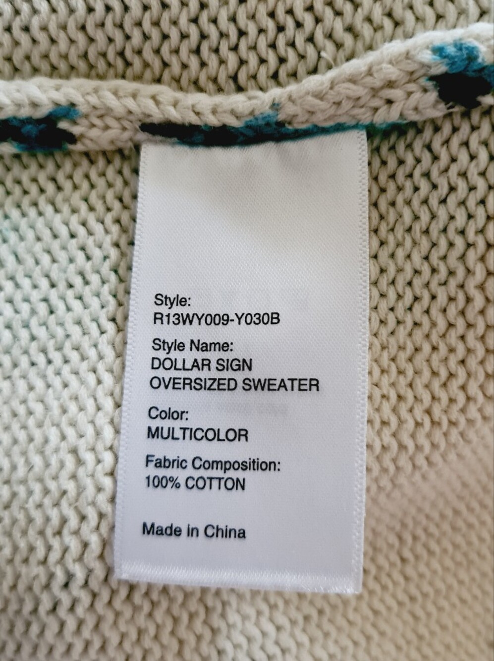 R13 Dollar Sign Oversized Distressed Cotton Sweater Off-White Size S Org $495 - Picture 13 of 16